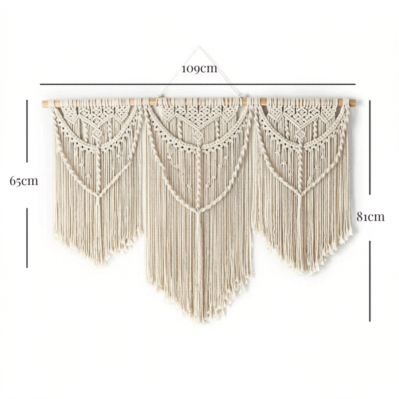 Tenture murale macramé coton naturel bâton bois inclus | Noriel Décorations macramé
