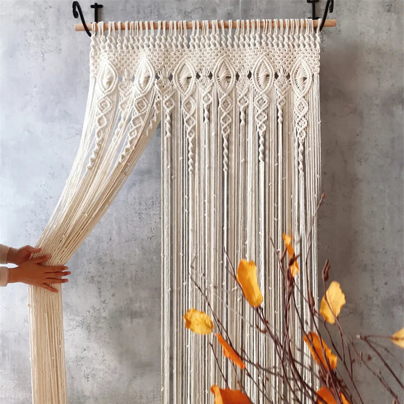 Hand-woven Macrame Cotton Door Curtain Tapestry Wall Hanging Art Tapestry Boho Decoration Bohemia Wedding Backdrop Tapestry Décorations macramé