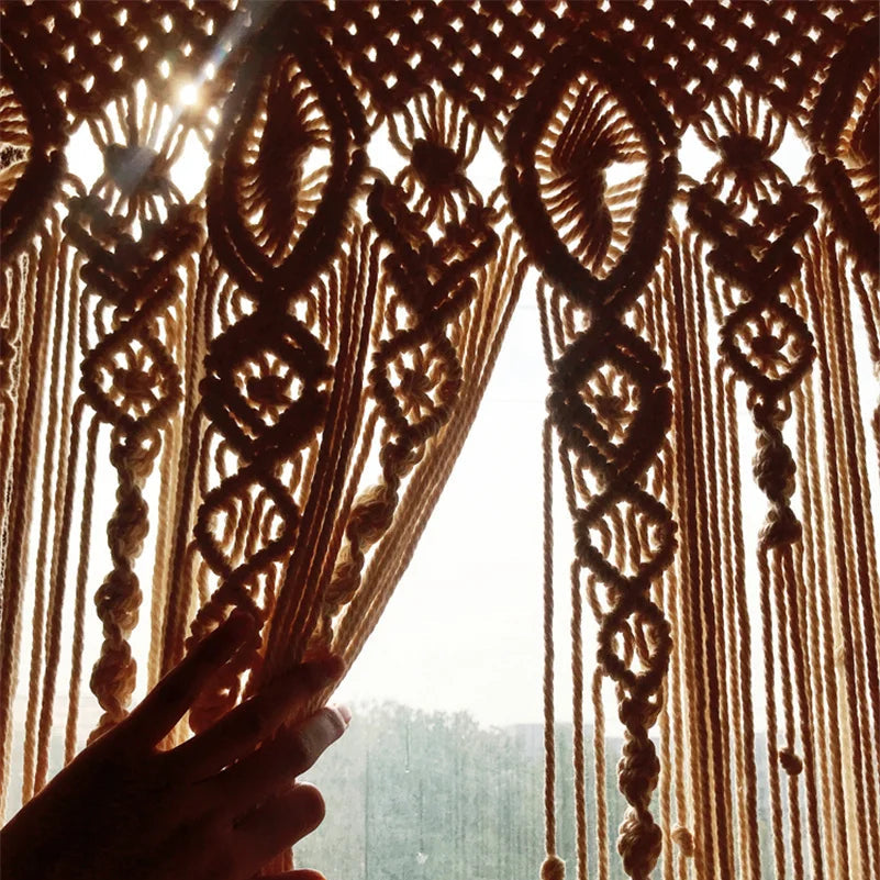 Hand-woven Macrame Cotton Door Curtain Tapestry Wall Hanging Art Tapestry Boho Decoration Bohemia Wedding Backdrop Tapestry Décorations macramé