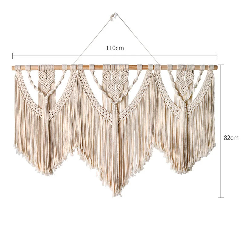 Large Macrame Wall Hanging Tapestry  with  Wooden Stick Hand-Woven Bohemia Tassel Curtain Tapestry  Wedding Backgrou Boho Decor Décorations macramé