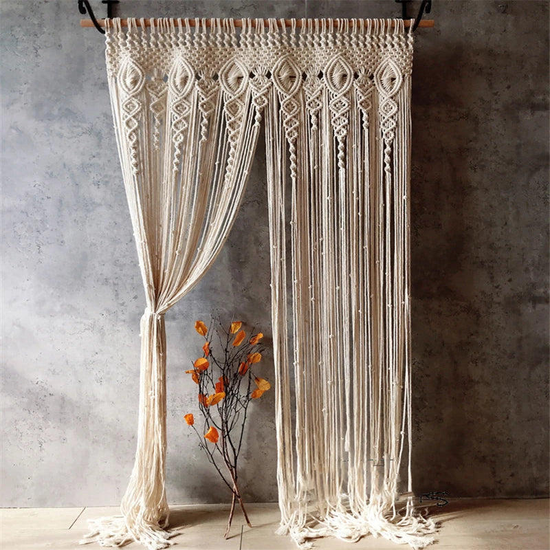 Hand-woven Macrame Cotton Door Curtain Tapestry Wall Hanging Art Tapestry Boho Decoration Bohemia Wedding Backdrop Tapestry Décorations macramé