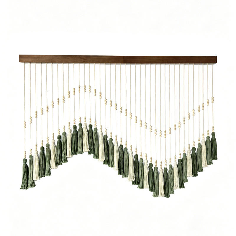 Décoration murale bohème macramé vert sauge perles bois | Savia Décorations macramé