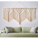Large Macrame Wall Hanging Tapestry  with  Wooden Stick Hand-Woven Bohemia Tassel Curtain Tapestry  Wedding Backgrou Boho Decor Décorations macramé