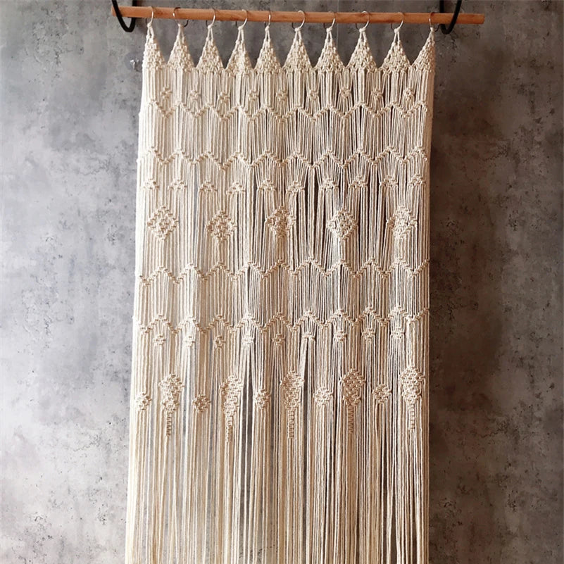 Hand-woven Macrame Cotton Door Curtain Tapestry Wall Hanging Art Tapestry Boho Decoration Bohemia Wedding Backdrop Tapestry Décorations macramé