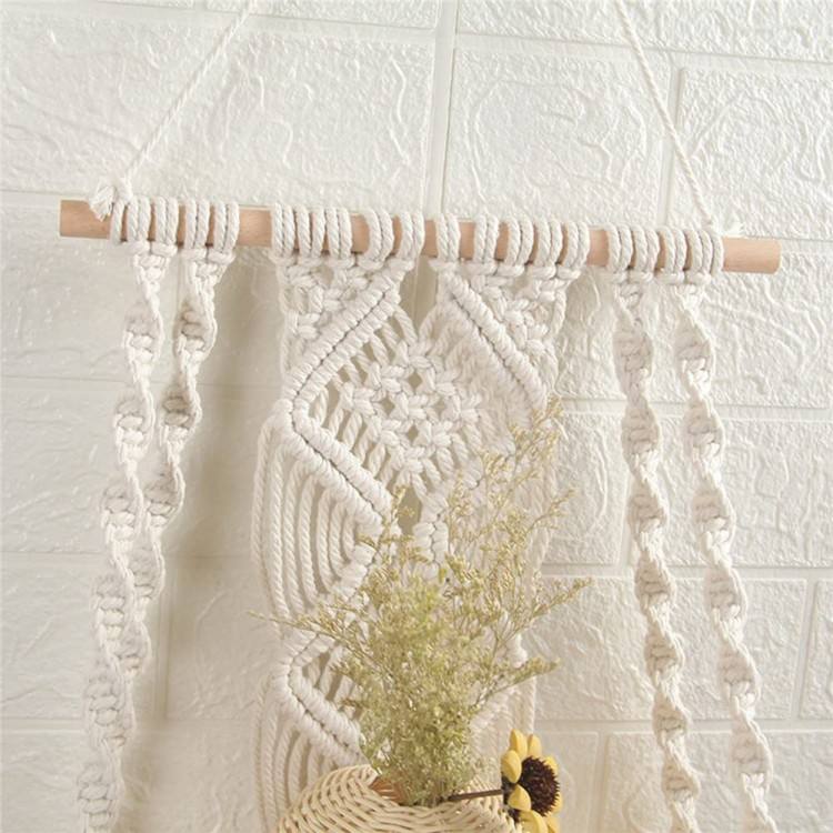 Étagère suspendue macramé coton écru plateau bois Décorations macramé