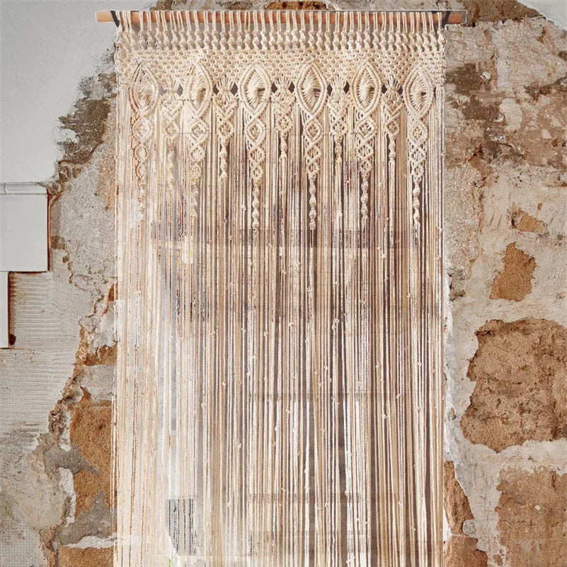 Hand-woven Macrame Cotton Door Curtain Tapestry Wall Hanging Art Tapestry Boho Decoration Bohemia Wedding Backdrop Tapestry Décorations macramé
