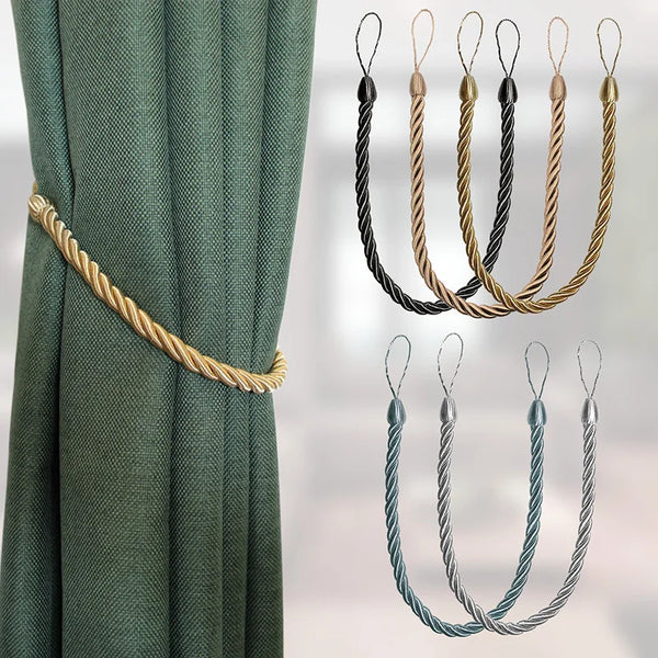 1Pc Handmade Weave Curtain Tieback Gold Curtain Holder Clip Buckle Rope Home Decorative Room Accessories Curtain Tie Backs Décorations macramé