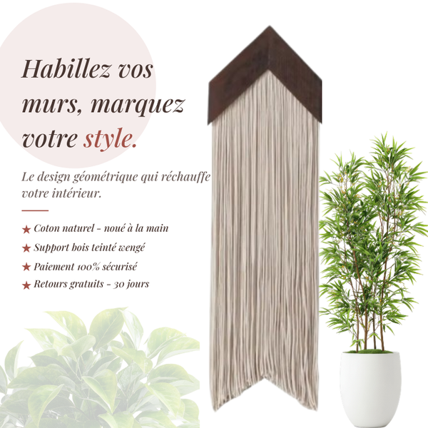 Tenture murale franges coton & socle bois | Wuldra