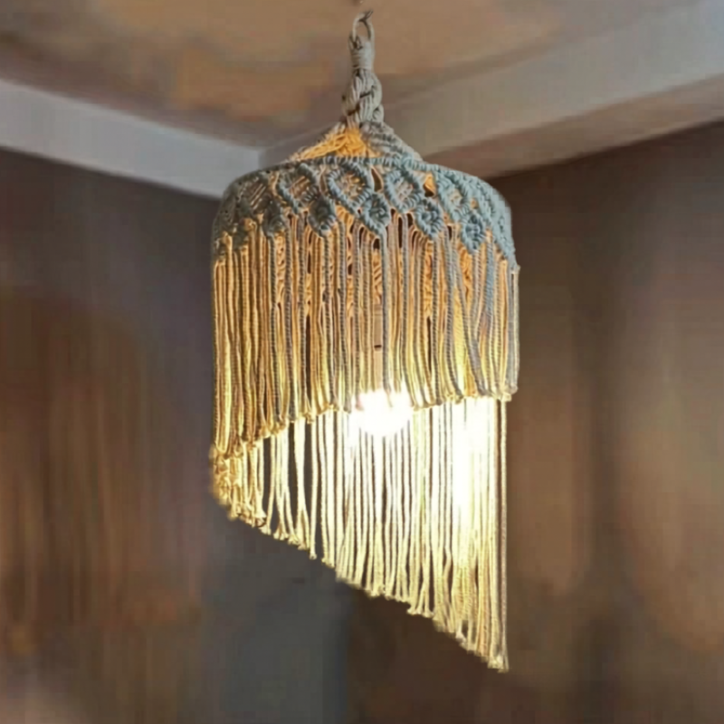 Abat-jour macramé lanterne à franges cascade en coton | Soleia Décorations macramé