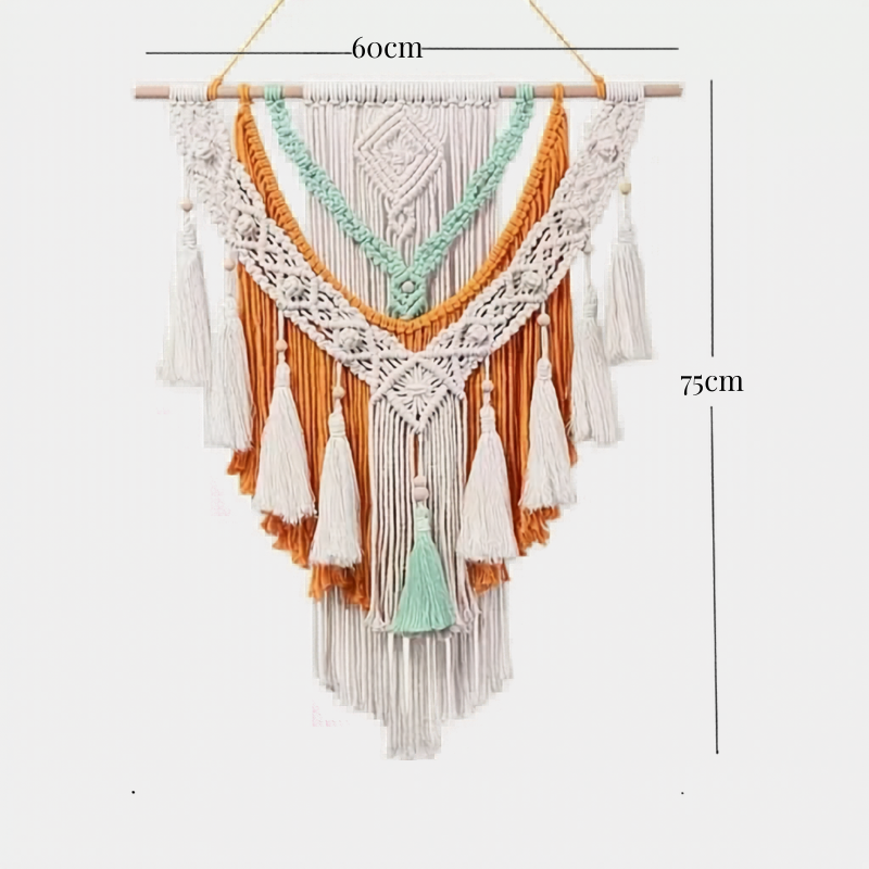Tapisserie macramé terracotta, menthe & écru | Soléa