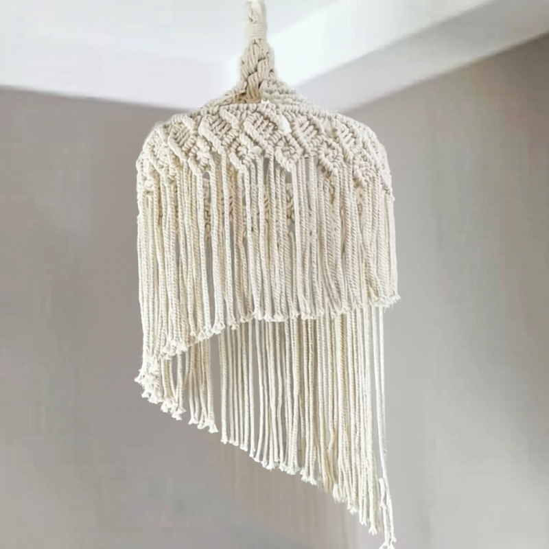 Abat-jour macramé lanterne à franges cascade en coton | Soleia Décorations macramé