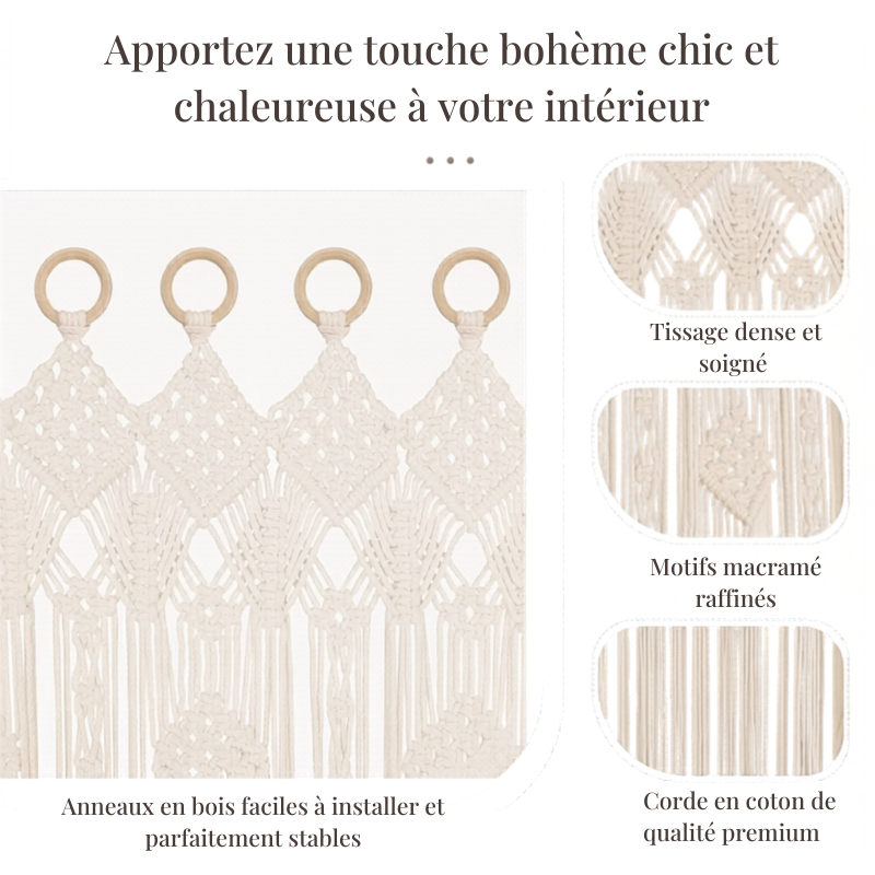 Rideau de porte macramé et séparateur de pièce bohème | Naïa Décorations macramé