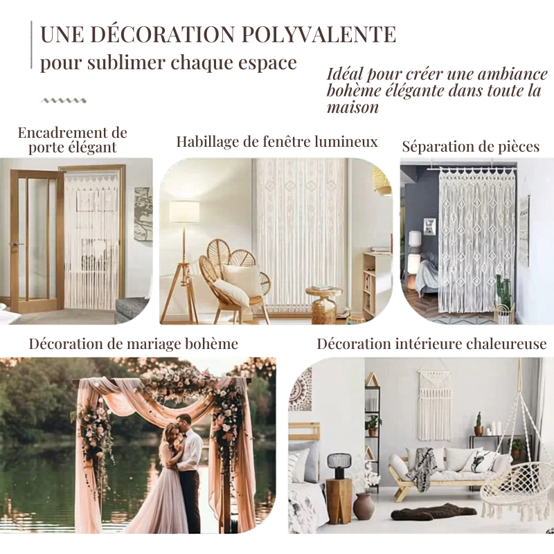 Rideau de porte macramé et séparateur de pièce bohème | Naïa Décorations macramé