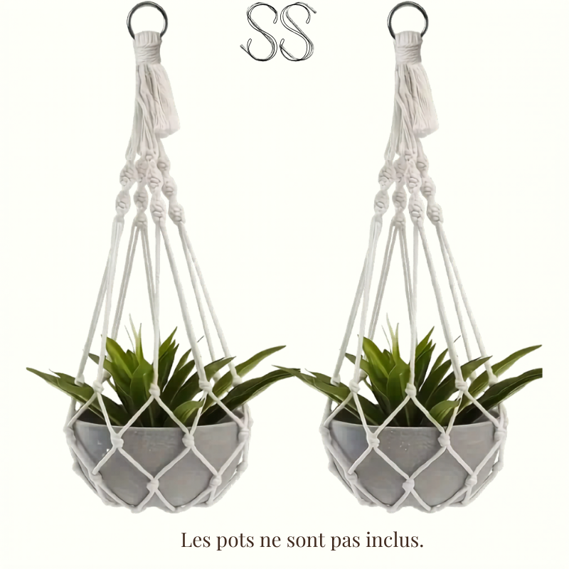 Suspension plante macramé duo — coton 50 cm Décorations macramé