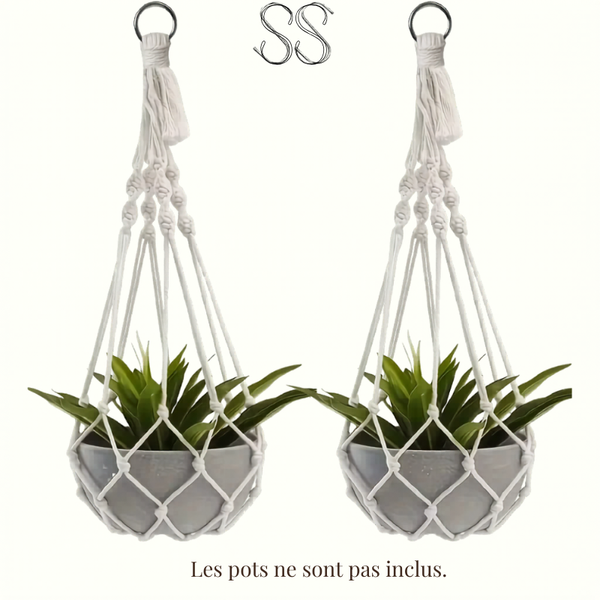 Suspension plante macramé duo — coton 50 cm Décorations macramé