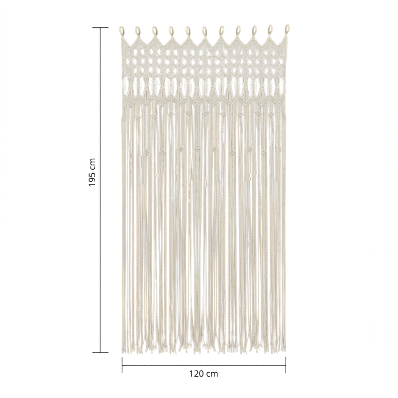 Rideau macramé grande largeur — coton naturel 120 × 195 cm | Alora Décorations macramé