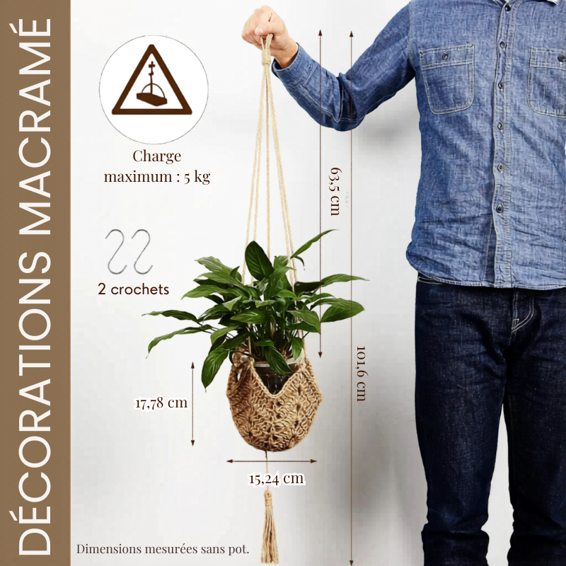 Suspension plante macramé jute naturel style bohème Décorations macramé