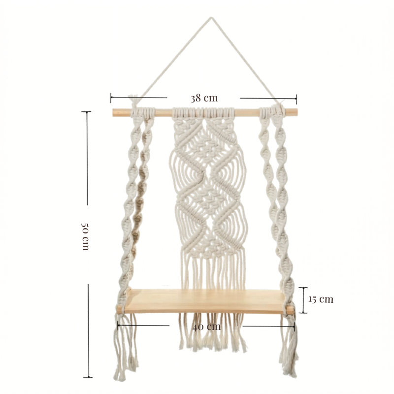 Étagère suspendue macramé coton écru plateau bois Décorations macramé