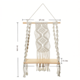 Étagère suspendue macramé coton écru plateau bois Décorations macramé