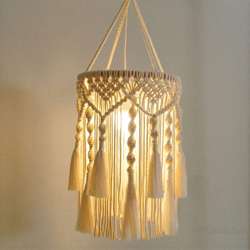 Abat-jour macramé suspension à franges triple niveau | Aura Décorations macramé