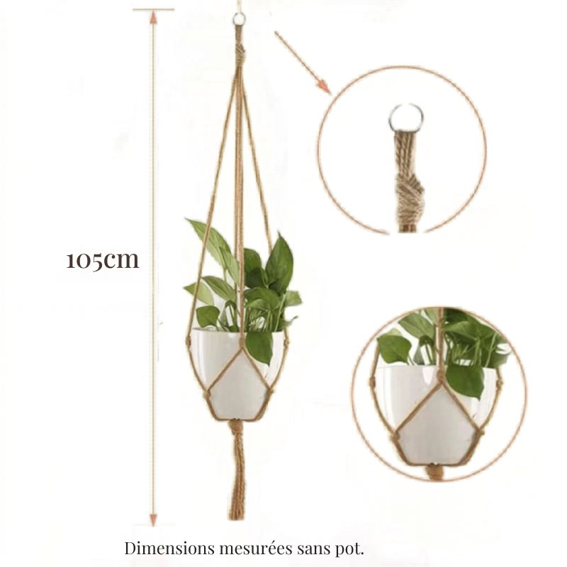 Porte plante suspendu chanvre naturel bohème chic 105 cm Décorations macramé