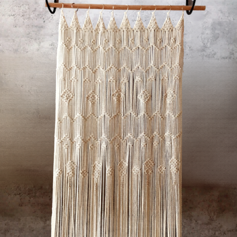 Rideau macramé de porte géométrique coton 85 × 200 cm | Orion Décorations macramé