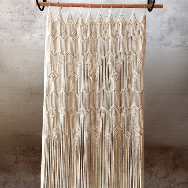 Rideau macramé de porte géométrique coton 85 × 200 cm | Orion Décorations macramé