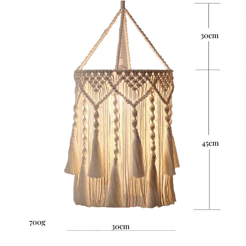 Abat-jour macramé suspension à franges triple niveau | Aura Décorations macramé