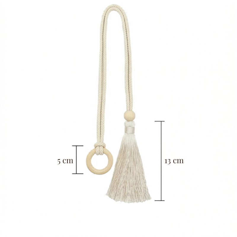 Embrasse rideau pompon anneau bois coton lot 2 | Rinova Décorations macramé