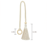 Embrasse rideau pompon anneau bois coton lot 2 | Rinova Décorations macramé
