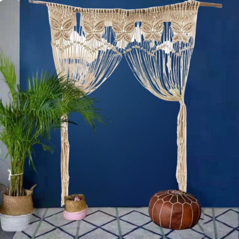 Rideau macramé papillon coton écru 95×180 cm | Orven