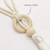 Embrasse rideau pompon anneau bois coton lot 2 | Rinova Décorations macramé