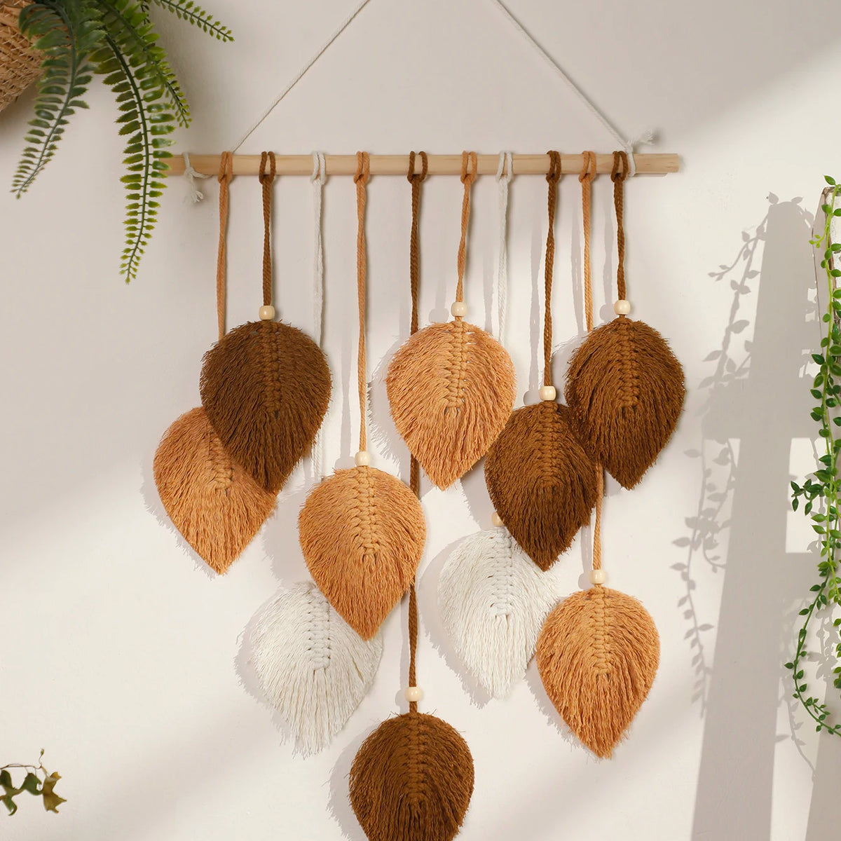 Leaf Macrame Tapestry Brown Green Wall Tapestry Boho Home Decoration Macrame Wall Hanging Home Living Room Decors Aesthetic Gift Décorations macramé