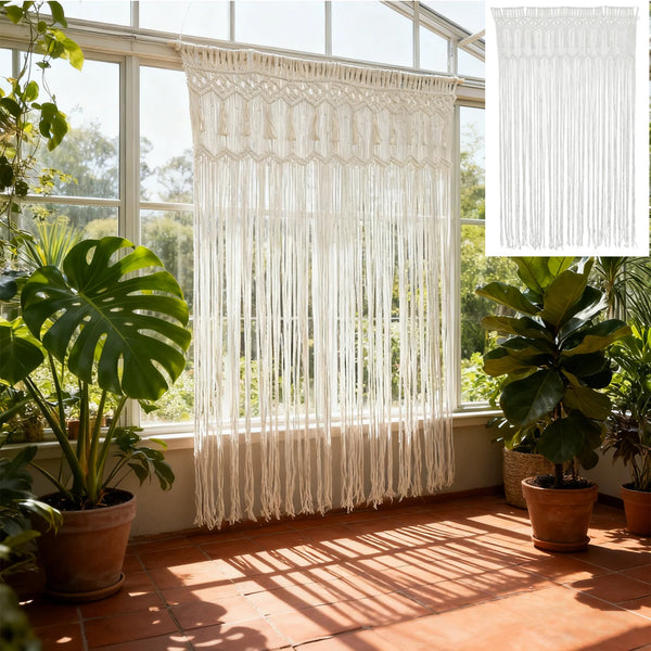 Hand-Woven Cotton String Door Curtain 4.43x6.56FT White Window Curtain Panel Bohemian Wall Hanging Decor for Balcony Kitchen Por Décorations macramé
