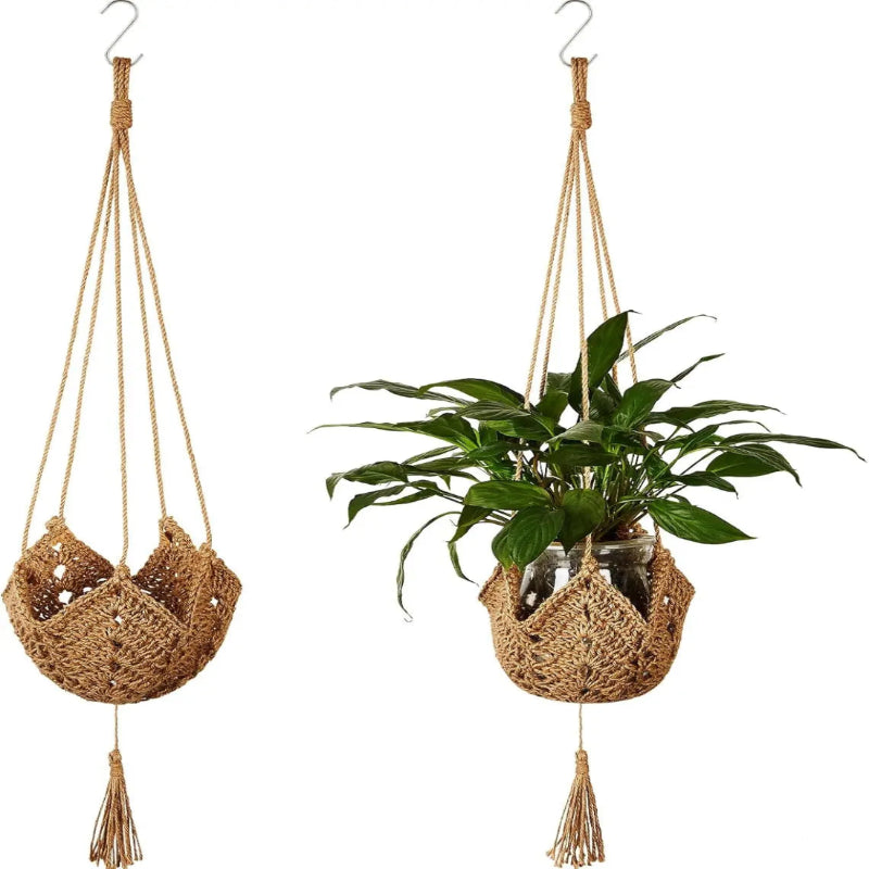 Jute Crochet Long Macrame Plant Hanger for 3-12 Inch Pots with S Shaped Hooks for  Home Decor(Brown) Décorations macramé