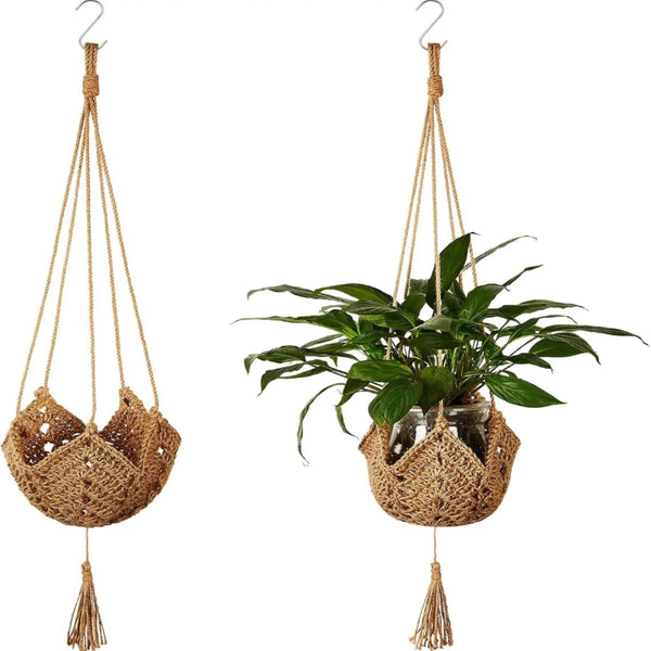 Jute Crochet Long Macrame Plant Hanger for 3-12 Inch Pots with S Shaped Hooks for  Home Decor(Brown) Décorations macramé