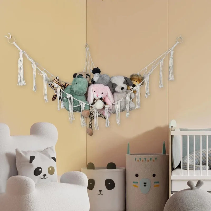 1PCS Hand-woven Rope Corner Storage Triangle Toy Net Bedroom Corner Storage Net Toy Doll Hammock Background Wall Room Decoration Décorations macramé