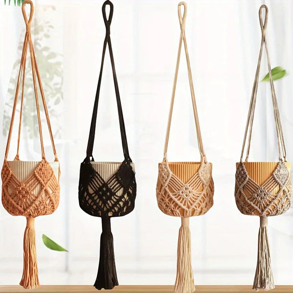 1pcs Boho Macrame Plant Hanger for Indoor Outdoor Hanging Succulents Cotton Rope Woven Hanging Basket with Net Pouch Décorations macramé