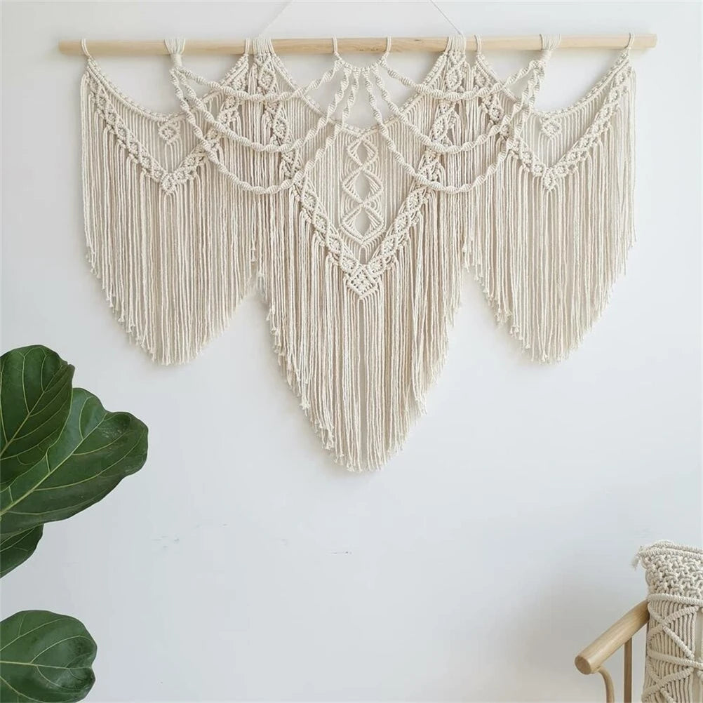 Tenture murale macramé coton naturel bâton bois inclus | Noriel Décorations macramé
