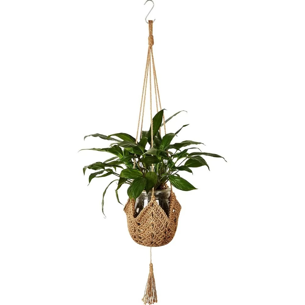 Suspension plante macramé jute et perles bois 105cm Décorations macramé