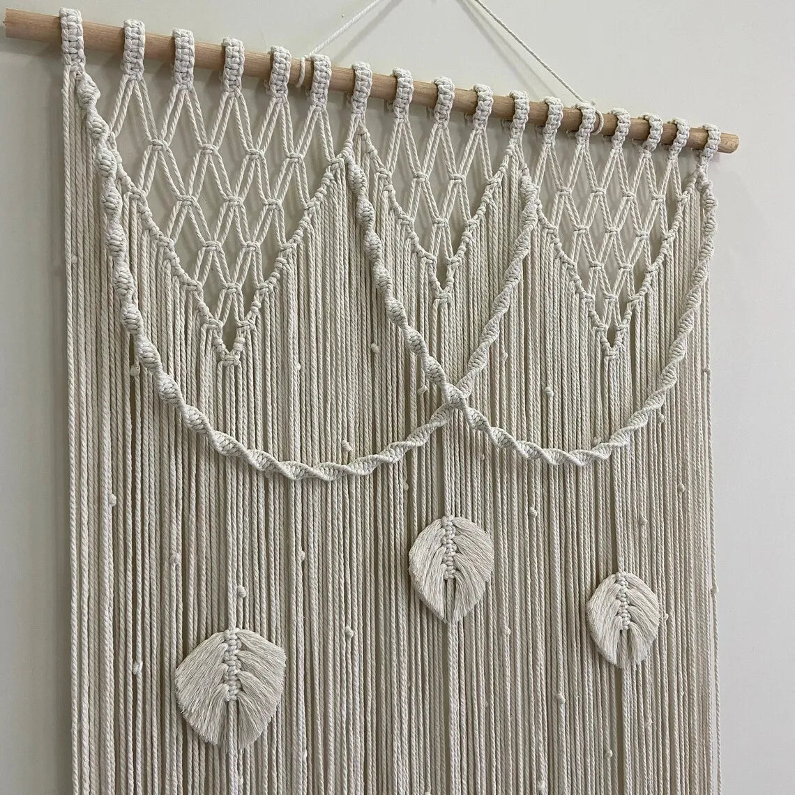 Rideau macramé plumes coton naturel séparation bohème | Zéphyr Décorations macramé