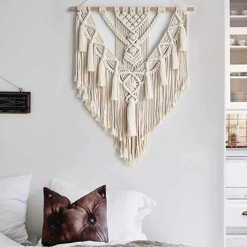 Macrame Woven Wall Hanging Boho Home Chic Bohemian Geometric Art Decor Beautiful Apartment Dorm Room Decoration Tapestry Décorations macramé