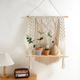 Handwoven Knot Wall Shelf Bohemian Macrame Cotton Rope Hanging Shelf Nordic Rustic Home Decor Storage Shelf Décorations macramé