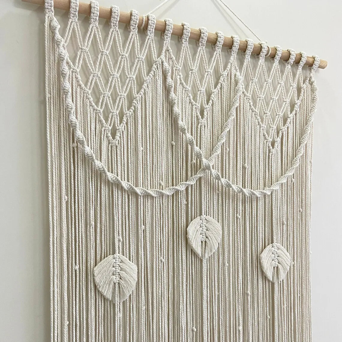 Rideau macramé plumes coton naturel séparation bohème | Zéphyr Décorations macramé