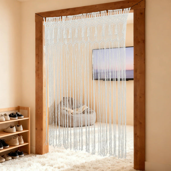 Rideau macramé grand format coton blanc 135x200 cm | Kael Décorations macramé