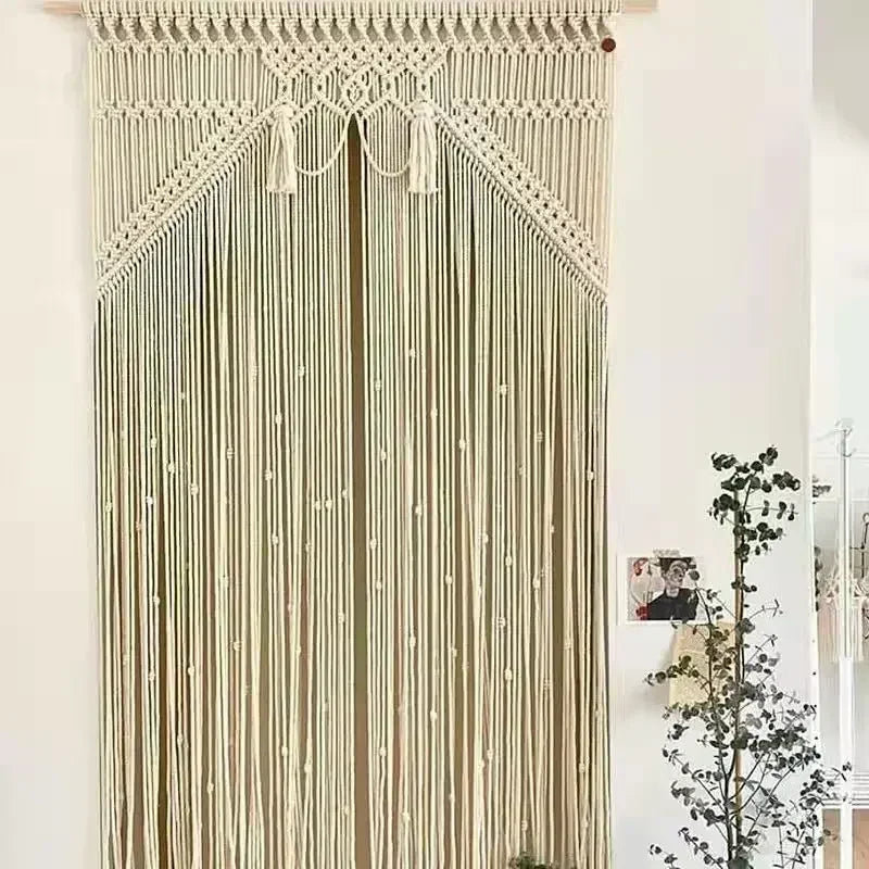 Handmade Cotton Rope Woven Curtain Tassel Tapestry Decorative Door Curtains Homestays Wall Creative Background Partition Curtain Décorations macramé