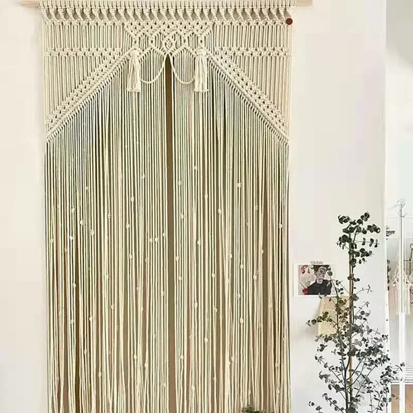 Handmade Cotton Rope Woven Curtain Tassel Tapestry Decorative Door Curtains Homestays Wall Creative Background Partition Curtain Décorations macramé