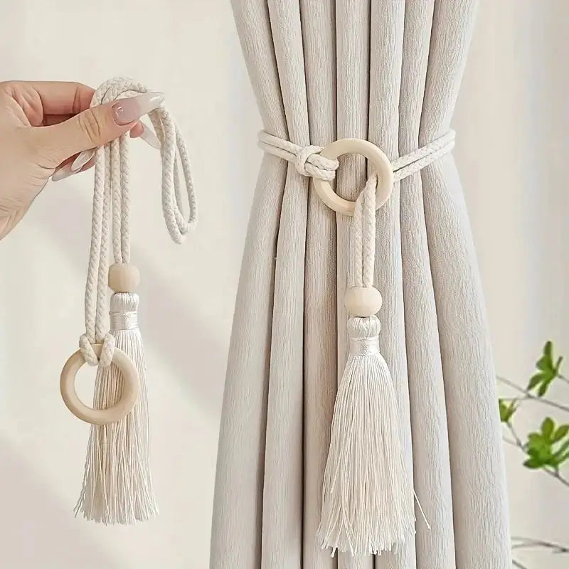 2pcs Log Loop Adjustable Cotton Cord Curtain Tie Fringe Bohemian Chic Curtain Rope Bundle Curtain Bedroom Living Room Home Decor Décorations macramé
