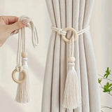 2pcs Log Loop Adjustable Cotton Cord Curtain Tie Fringe Bohemian Chic Curtain Rope Bundle Curtain Bedroom Living Room Home Decor Décorations macramé