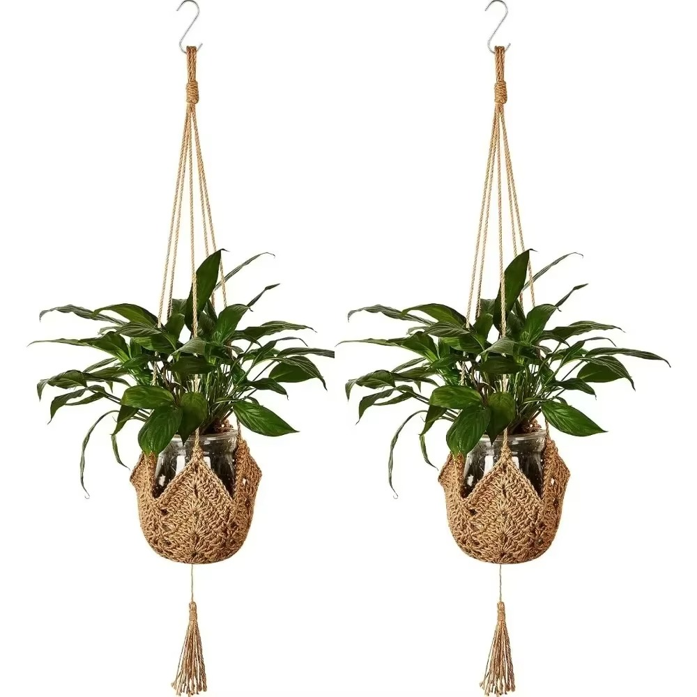 Suspension plante macramé jute et perles bois 105cm Décorations macramé